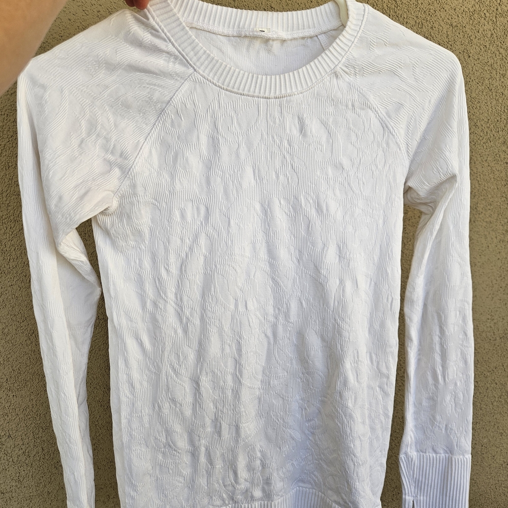 White Textured Long Sleeve Top